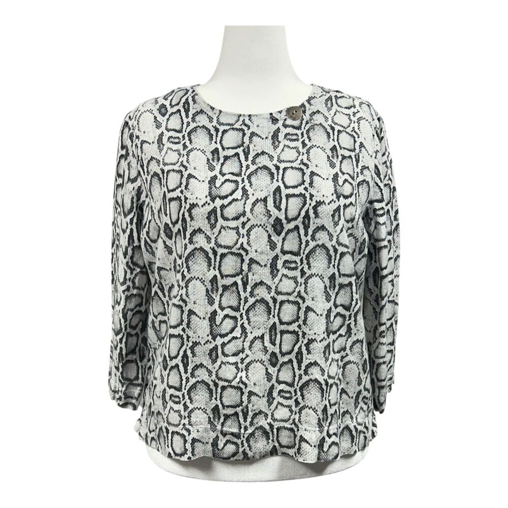 Hot Cotton Linen Reptile Print Lagenlook 3/4 Sleeve Blouse Sz XL